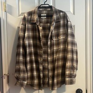 American Eagle Brown Plaid Button-Down Shirt